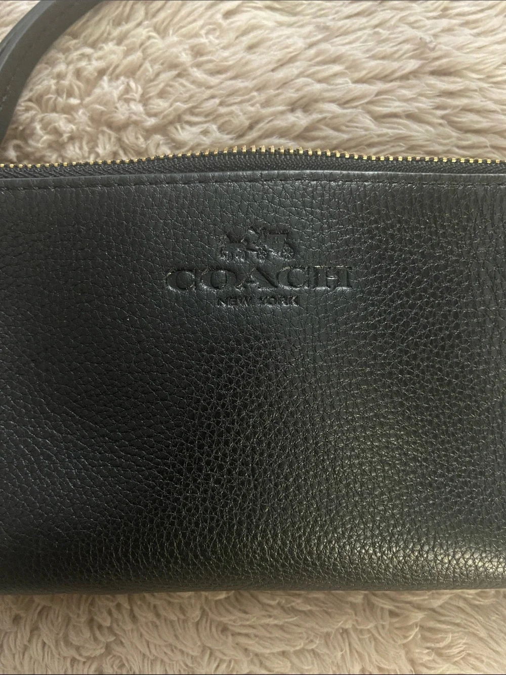 Coach Black Pebbled Leather Double Zipper Wristlet Clutch